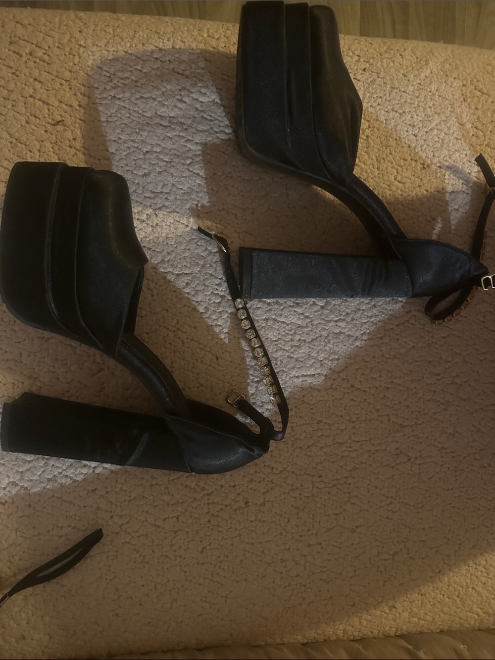 Black Women's Platform Heeled Sandals with Ankle Strap